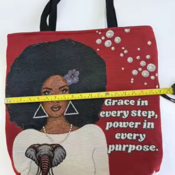 Red Jacquard Woven Tote – Woman of Color Design | “Grace in Every Step, Power in - Picture 2 of 3